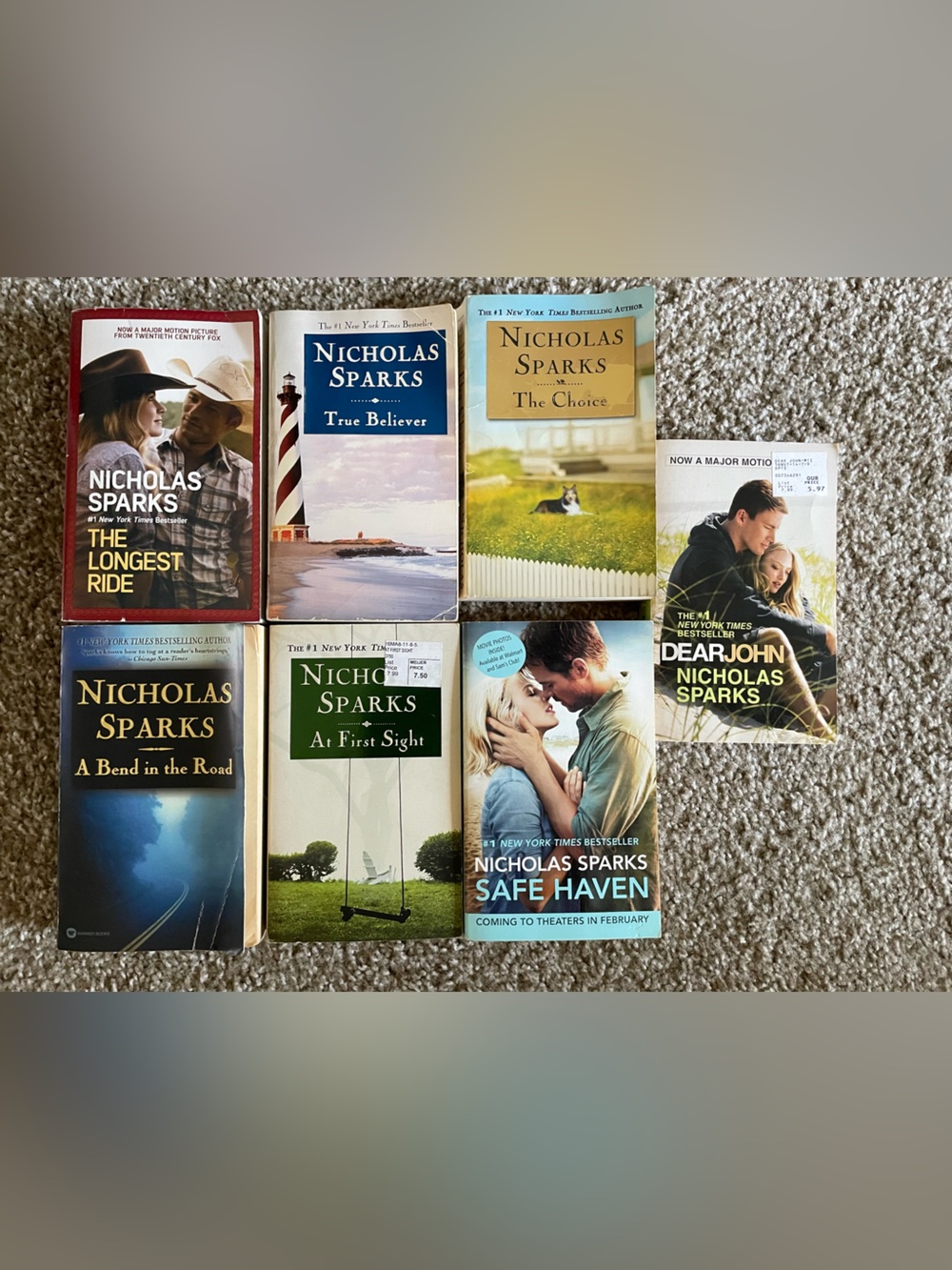 Lot of 7 Nicholas Sparks Paperback Novels - Assorted Covers